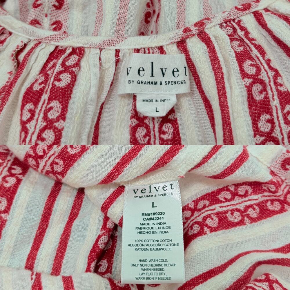 Velvet by Graham & Spencer Nona Cotton Printed Peasant Dress size Large - Picture 2 of 6